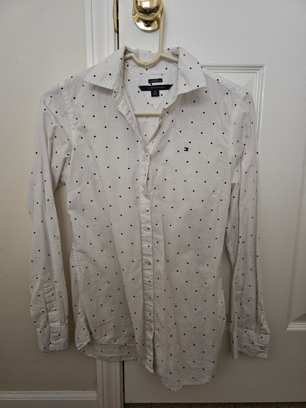 Tommy Hilfiger White Button-Down Shirt with Black Polka Dots